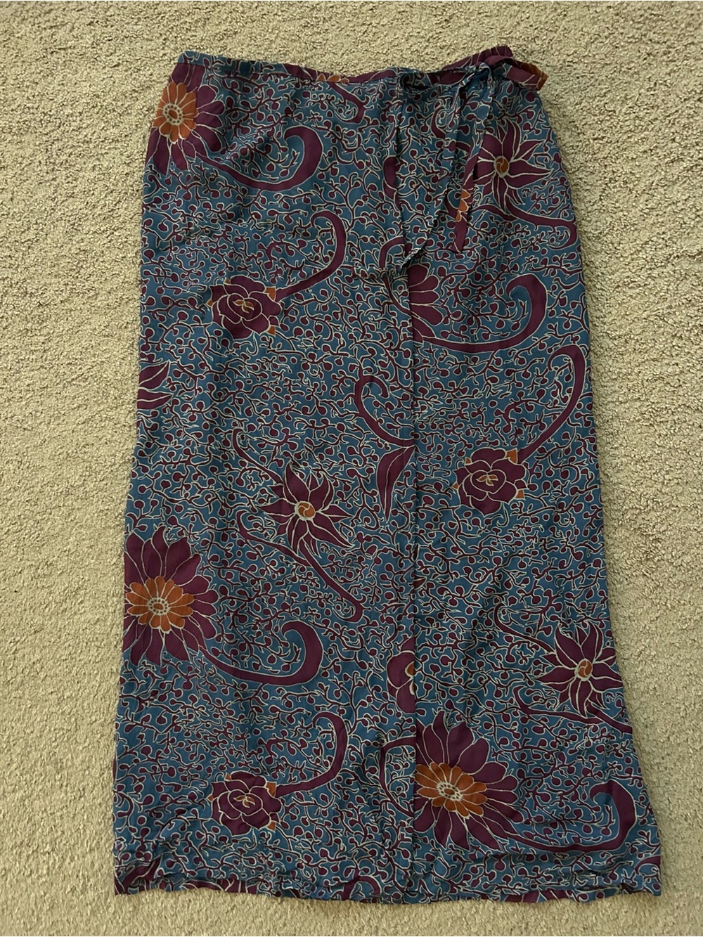 Vintage Casual Corner Women’s Teal Maxi Wrap Skirt with Plum Floral Print Sz 10